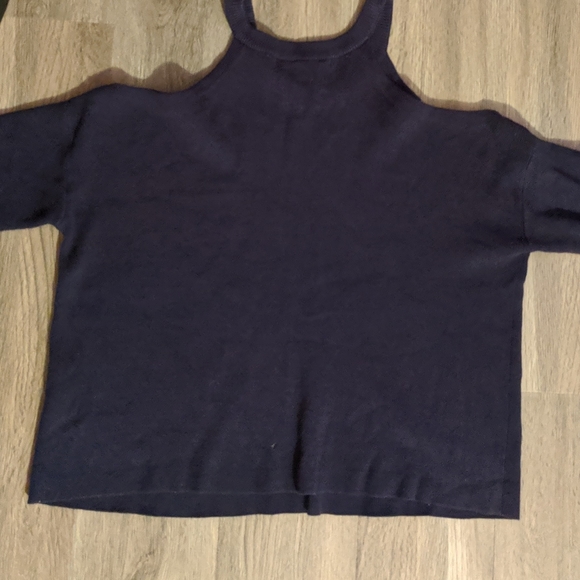 Knitted & Knotted Navy Cold Shoulder Sweater XS - Picture 4 of 9